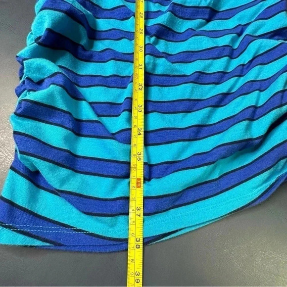 Express Womens Racerback Dress Small Blue Black Stripe Long Side Gathers - Picture 7 of 7
